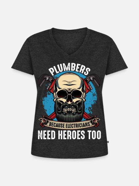 Klempnerhelden Skull Motiv - Frauen Premium Bio T-Shirt mit V-Ausschnitt - Anthrazit meliert