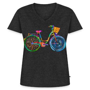 buntes Fahrrad, Damenrad, colors bike, ladies bike - Frauen Premium Bio T-Shirt mit V-Ausschnitt - Anthrazit meliert - Vorne - AI Model Female 172 light (172cm)
