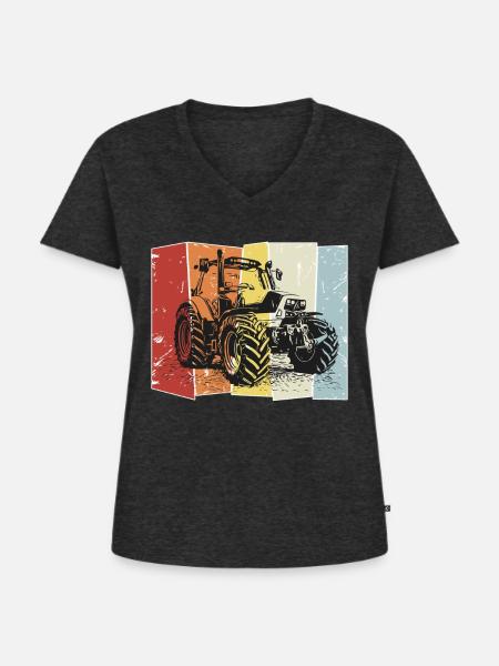 Traktor Deutz retro - Frauen Premium Bio T-Shirt mit V-Ausschnitt - Anthrazit meliert