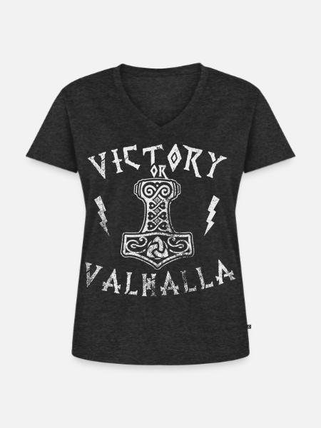 Victory or Valhalla - Frauen Premium Bio T-Shirt mit V-Ausschnitt - Anthrazit meliert