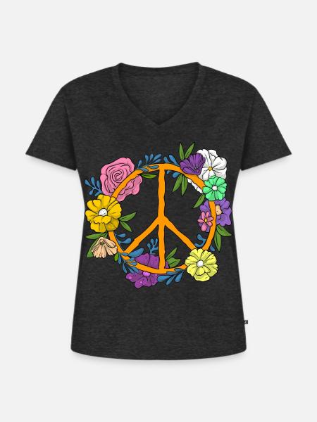 Peace Symbol / Friedenszeichen - Frauen Premium Bio T-Shirt mit V-Ausschnitt - Anthrazit meliert