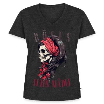 Böses Altes Mädel Bikerin Rosen Schädel Bandana - Frauen Premium Bio T-Shirt mit V-Ausschnitt - Anthrazit meliert - Vorne - AI Model Female 172 light (172cm)
