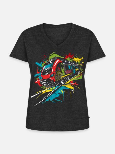 Graffiti Eisenbahn - Frauen Premium Bio T-Shirt mit V-Ausschnitt - Anthrazit meliert