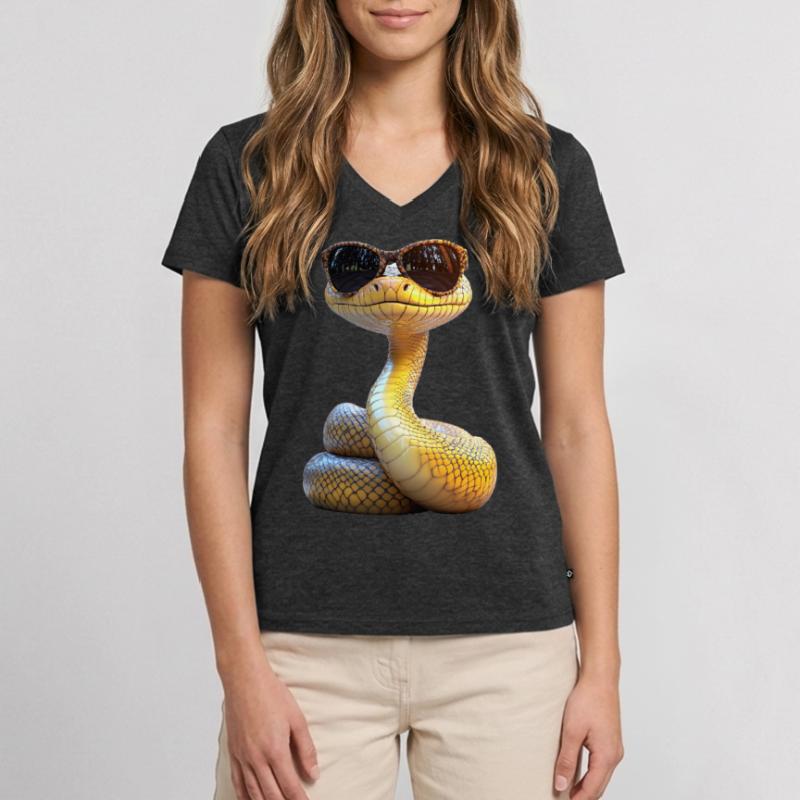 Serpent Python Cobra Mamba Serpent à sonnettes Serpent T-shirt encolure en V Premium bio Femme