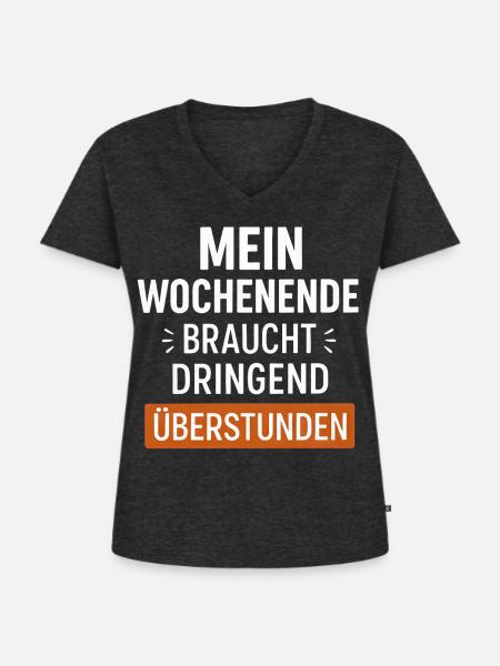 Lustiger Wochenende Spruch - Frauen Premium Bio T-Shirt mit V-Ausschnitt - Anthrazit meliert
