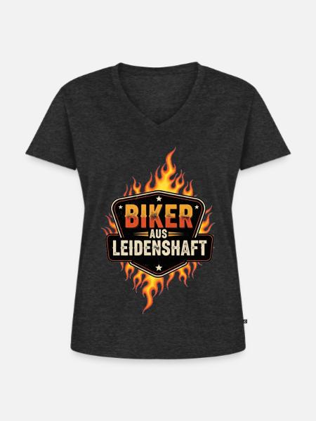 Biker Aus Leidenschaft - Frauen Premium Bio T-Shirt mit V-Ausschnitt - Anthrazit meliert