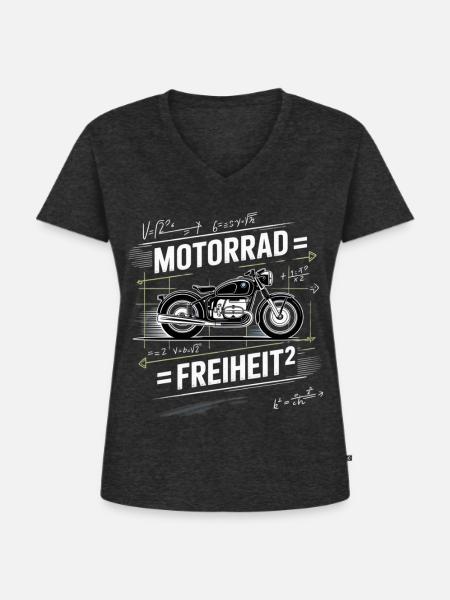 Motorrad Freiheit Chalk Style - Frauen Premium Bio T-Shirt mit V-Ausschnitt - Anthrazit meliert