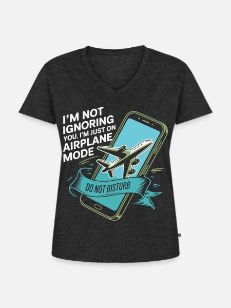 Flugmodus Humor Illustration - Frauen Premium Bio T-Shirt mit V-Ausschnitt - Anthrazit meliert