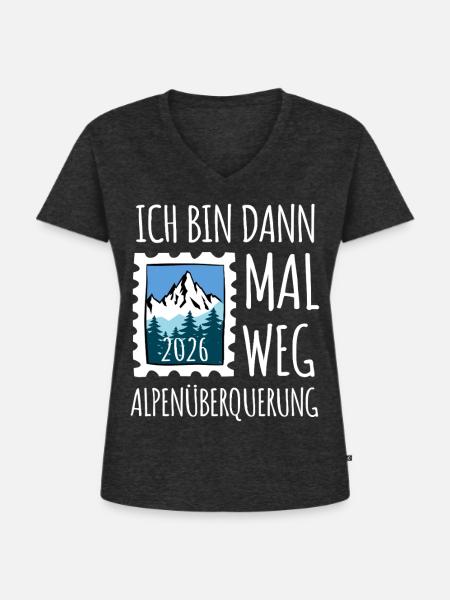 Alpen Überquerung 2026 - Wandern - Frauen Premium Bio T-Shirt mit V-Ausschnitt - Anthrazit meliert