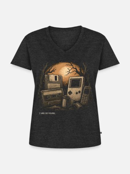 Retro-Nostalgie – Ich war so jung, Tee - Frauen Premium Bio T-Shirt mit V-Ausschnitt - Anthrazit meliert