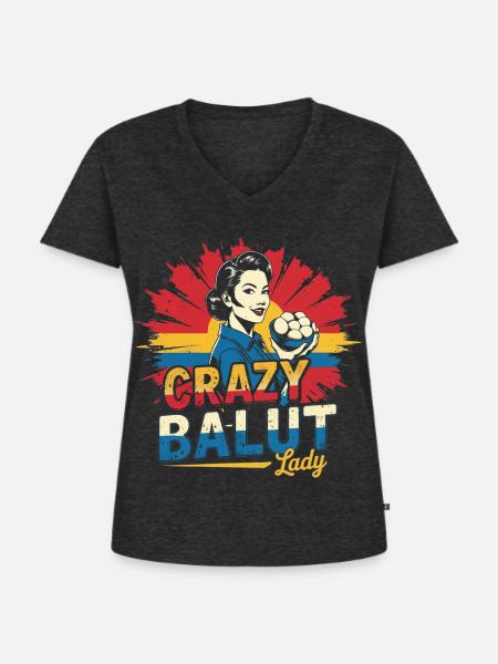 Crazy Balut Lady Phillippinen - Frauen Premium Bio T-Shirt mit V-Ausschnitt - Anthrazit meliert