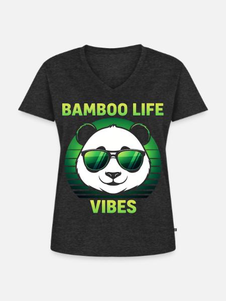 Cooler Panda mit Sonnenbrille - Frauen Premium Bio T-Shirt mit V-Ausschnitt - Anthrazit meliert
