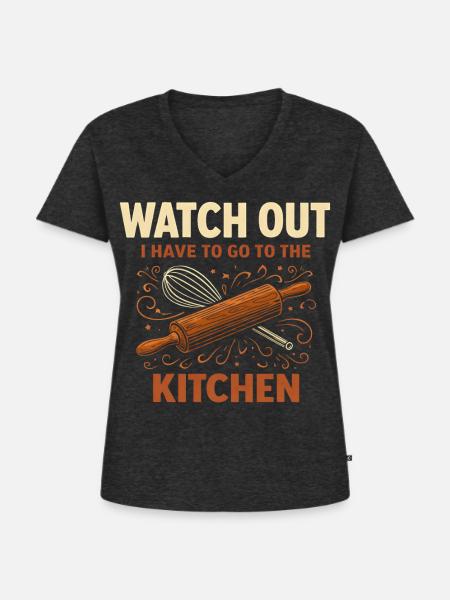 Küche Nudelholz - Frauen Premium Bio T-Shirt mit V-Ausschnitt - Anthrazit meliert