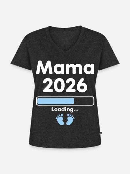 Mama 2026 Loading Nachwuchs - Frauen Premium Bio T-Shirt mit V-Ausschnitt - Anthrazit meliert