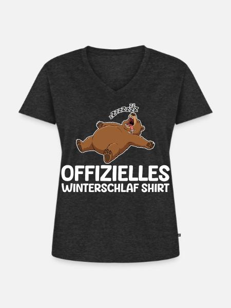Winterschlaf Modus Bär Lustig Langschläfer - Frauen Premium Bio T-Shirt mit V-Ausschnitt - Anthrazit meliert