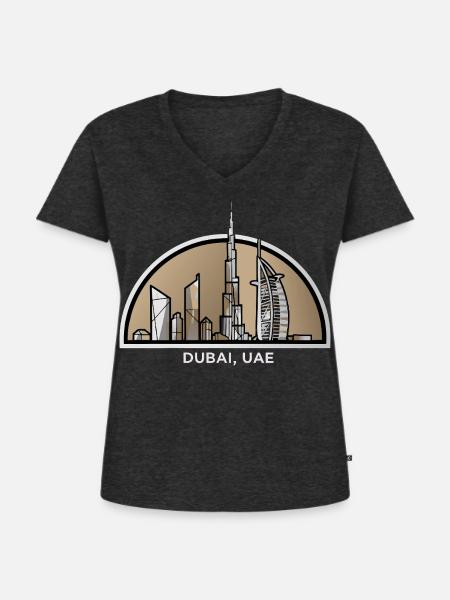 Dubai Skyline Burj Khalifa Wüstenmetropole - Frauen Premium Bio T-Shirt mit V-Ausschnitt - Anthrazit meliert