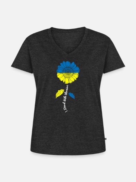 Ukraine Blüten Solidarität - Frauen Premium Bio T-Shirt mit V-Ausschnitt - Anthrazit meliert