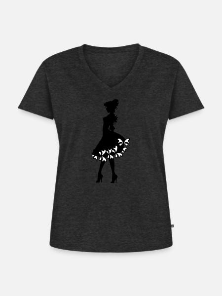 auf Schwarz - Frauen Premium Bio T-Shirt mit V-Ausschnitt - Anthrazit meliert