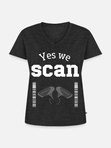Yes we scan, Scanner, Barcode - Frauen Premium Bio T-Shirt mit V-Ausschnitt - Anthrazit meliert