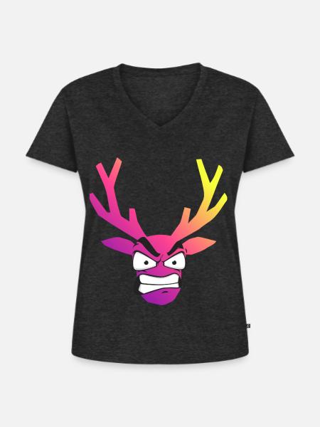 Irisierender Wütender Weihnachtshirschkopf - Frauen Premium Bio T-Shirt mit V-Ausschnitt - Anthrazit meliert
