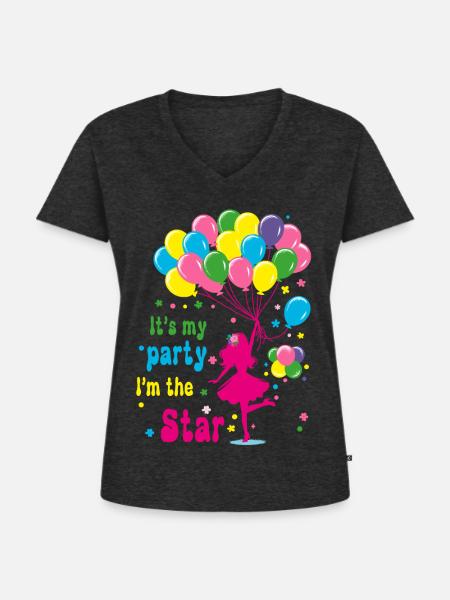 Feierliches Mädchen mit Luftballons Design - Frauen Premium Bio T-Shirt mit V-Ausschnitt - Anthrazit meliert