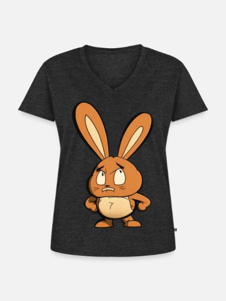 wütendes Häschen - Frauen Premium Bio T-Shirt mit V-Ausschnitt - Anthrazit meliert