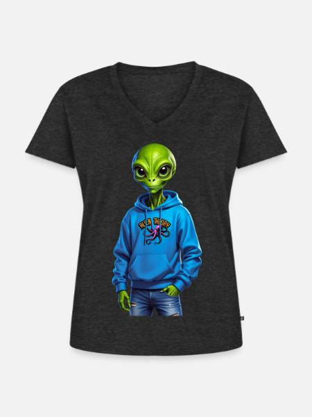 Außerirdischer - Frauen Premium Bio T-Shirt mit V-Ausschnitt - Anthrazit meliert