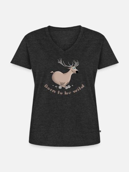 Hirsch lustig - Frauen Premium Bio T-Shirt mit V-Ausschnitt - Anthrazit meliert