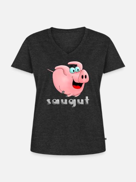 saugut - Sau - Ferkel - Frauen Premium Bio T-Shirt mit V-Ausschnitt - Anthrazit meliert