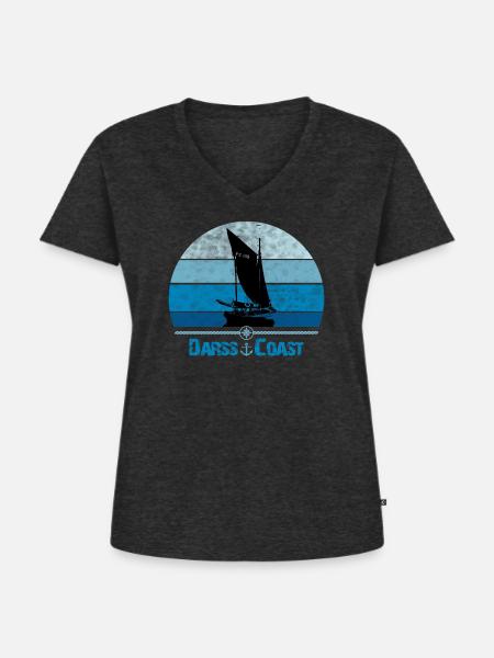 Darss Coast mit Zeesboot - Frauen Premium Bio T-Shirt mit V-Ausschnitt - Anthrazit meliert