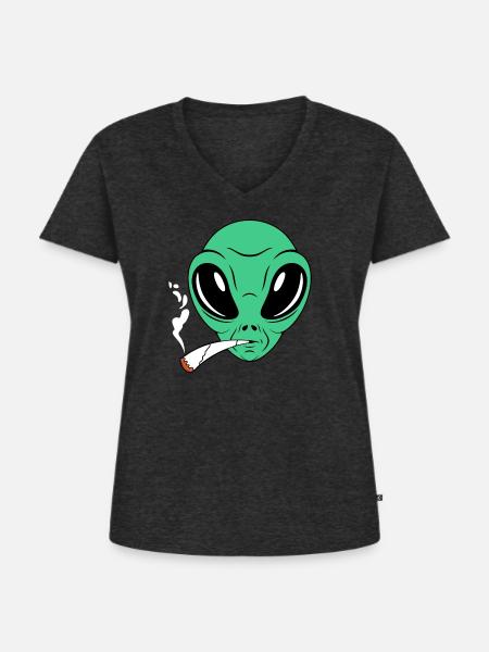Raucher Alien - Frauen Premium Bio T-Shirt mit V-Ausschnitt - Anthrazit meliert