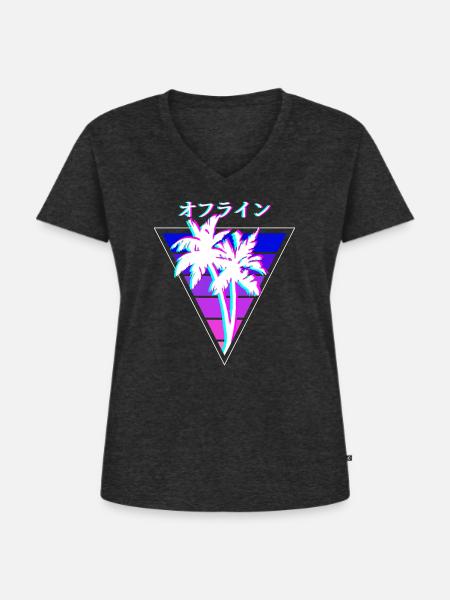 Vaporwave Offline Palmen - Frauen Premium Bio T-Shirt mit V-Ausschnitt - Anthrazit meliert