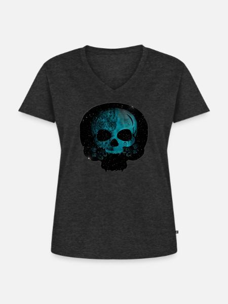 Katzenschädel, Gothic motiv, Sternenmuster - Frauen Premium Bio T-Shirt mit V-Ausschnitt - Anthrazit meliert