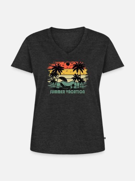 Sommerferien - Frauen Premium Bio T-Shirt mit V-Ausschnitt - Anthrazit meliert
