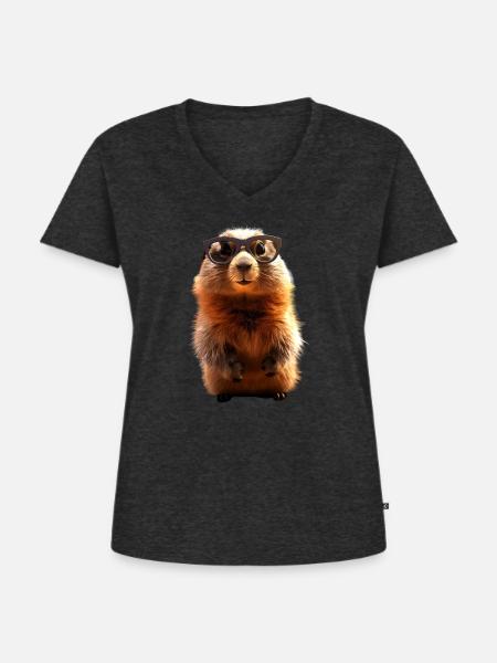 Murmeltier mit Sonnenbrille Nagetier Erdhörnchen - Frauen Premium Bio T-Shirt mit V-Ausschnitt - Anthrazit meliert