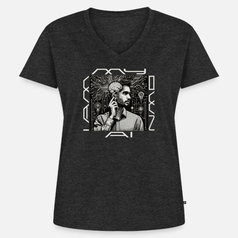 Headwork: Ghost meets code - Women's Premium Organic V-neck T-shirt - heather anthracite