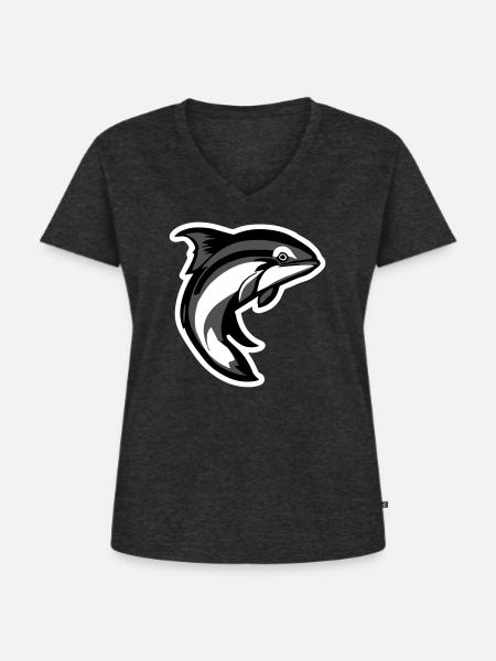 fish_001 - Frauen Premium Bio T-Shirt mit V-Ausschnitt - Anthrazit meliert