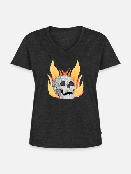 FlammenMuster menschenschädel Emblem - Frauen Premium Bio T-Shirt mit V-Ausschnitt - Anthrazit meliert
