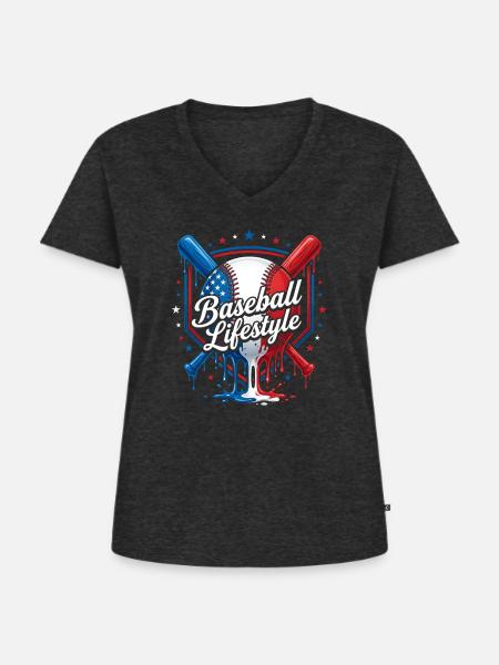 Patriotisches Baseball-Lifestyle-Design - Frauen Premium Bio T-Shirt mit V-Ausschnitt - Anthrazit meliert