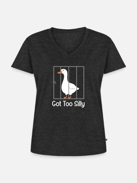 Wurde zu albern, Gans - Frauen Premium Bio T-Shirt mit V-Ausschnitt - Anthrazit meliert