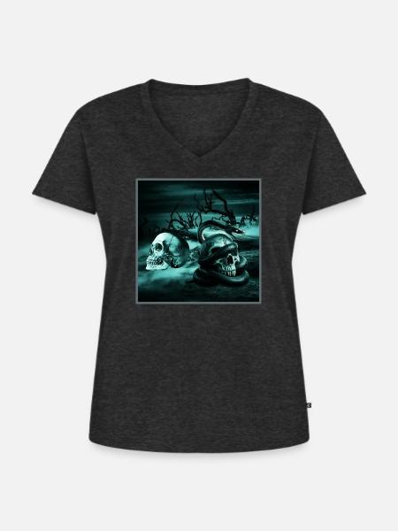 Swamp Goth Totenkopf Sumpf Graphic Tee - Frauen Premium Bio T-Shirt mit V-Ausschnitt - Anthrazit meliert