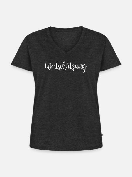 T-Shirt-Wort-Wertschätzung_weiss - Frauen Premium Bio T-Shirt mit V-Ausschnitt - Anthrazit meliert