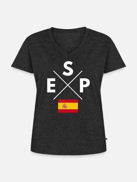 Spanien Flagge Kreuz - Frauen Premium Bio T-Shirt mit V-Ausschnitt - Anthrazit meliert
