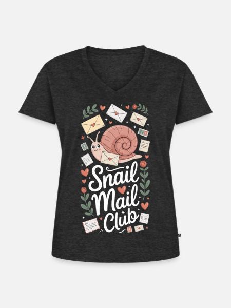 Snail Mail Club T-Shirt - Frauen Premium Bio T-Shirt mit V-Ausschnitt - Anthrazit meliert