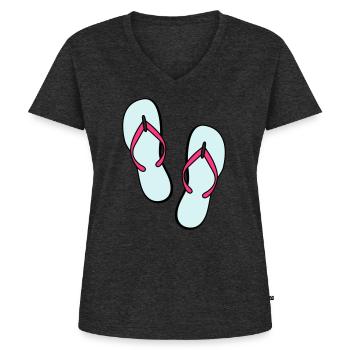 flip flops sommer beach strand party - Frauen Premium Bio T-Shirt mit V-Ausschnitt - Anthrazit meliert - Vorne - AI Model Female 172 light (172cm)