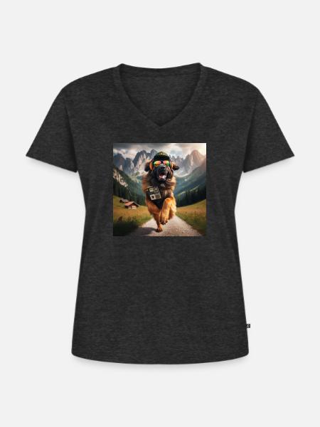 Leonberger Kunst - Frauen Premium Bio T-Shirt mit V-Ausschnitt - Anthrazit meliert