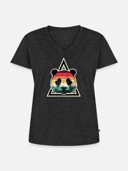 Regenbogenpanda-Prisma - Frauen Premium Bio T-Shirt mit V-Ausschnitt - Anthrazit meliert