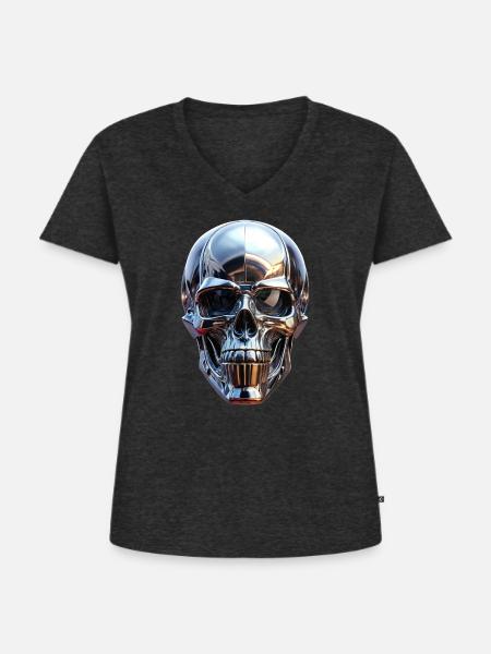 Chrom Schädel - Frauen Premium Bio T-Shirt mit V-Ausschnitt - Anthrazit meliert