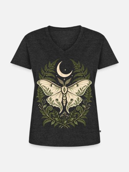 Mondfalter und Farne - Frauen Premium Bio T-Shirt mit V-Ausschnitt - Anthrazit meliert