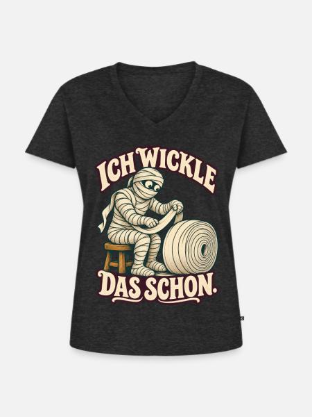 Mumie wickelt Bandagen – Halloweenhumor - Frauen Premium Bio T-Shirt mit V-Ausschnitt - Anthrazit meliert